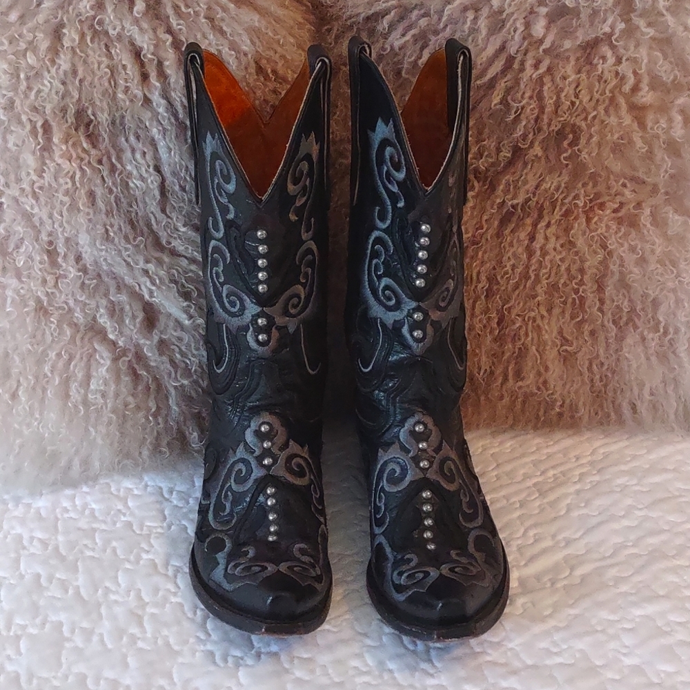 Old Gringo Black Embroidered and Studded Cowboy Boots 7.5 (fits 8)